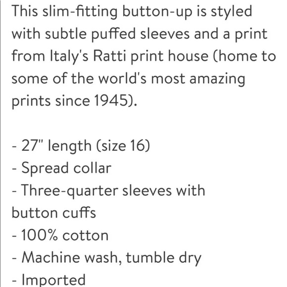 New J.CREW Ratti Print Puff Sleeve Button Down Top Italian Fabric Plus Sized - Picture 14 of 14